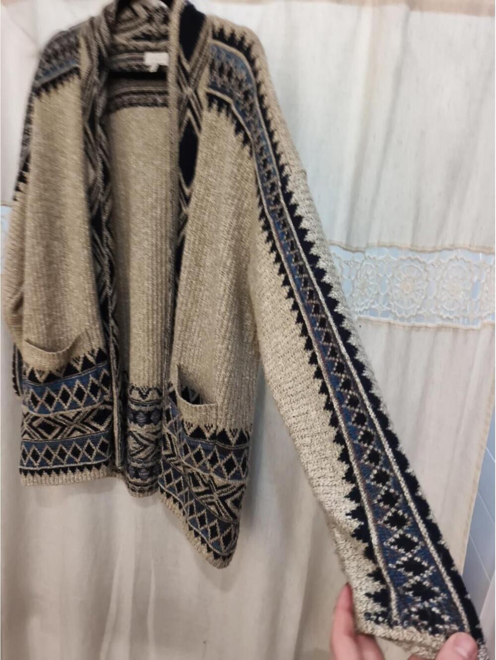Lucky Brand Womens Boho Aztec Sz 2XL Beige Knit Cardigan Sweater Pockets - Picture 4 of 9
